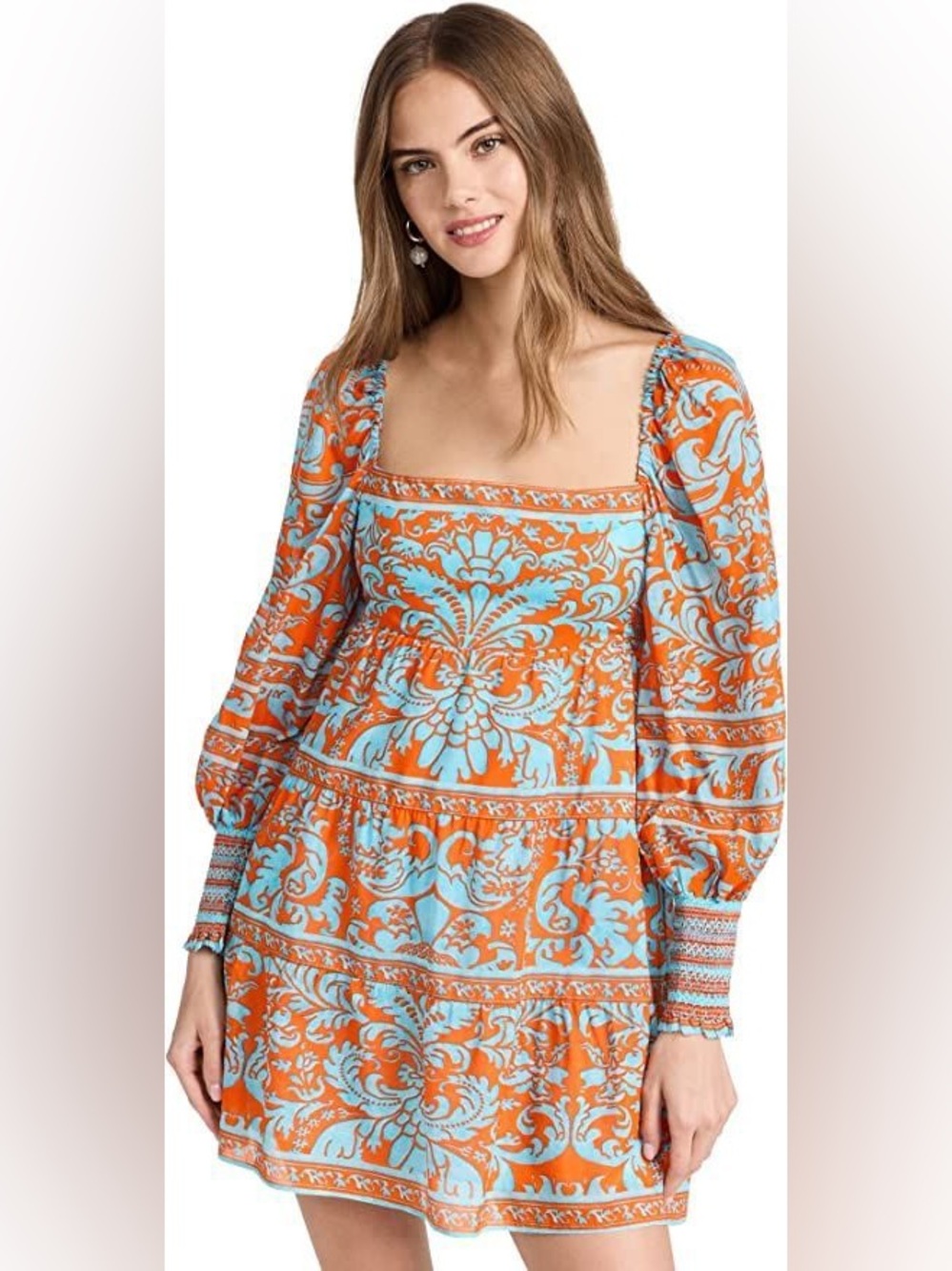 Alice + Olivia Rowen Tiered Silk Blend Babydoll Mini Dress Size Small